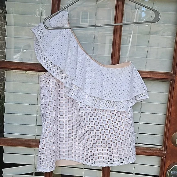 J. Crew White Eyelet One Shoulder Lined Top - Picture 4 of 8
